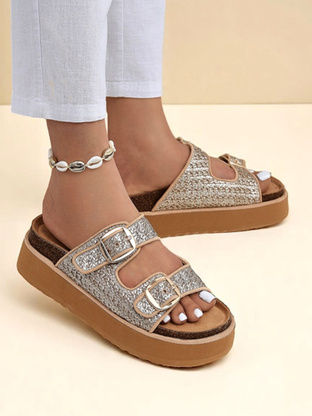 Royalfashion Damen Pantoletten mit Plateausohle Nora Woven