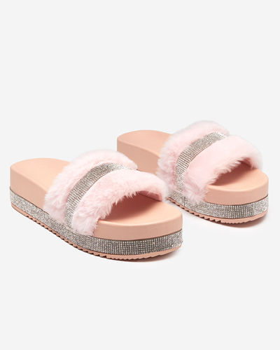 Pinke Damenhausschuhe mit Fell und Zirkonia Zerika - Footwear