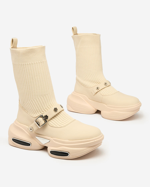 Royalfashion Жіночі спортивні черевики з верхом a'la sock бежевого кольору Folden