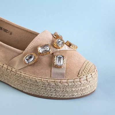 OUTLET Beige Espadrilles für Damen mit Erilla-Kristallen - Schuhe