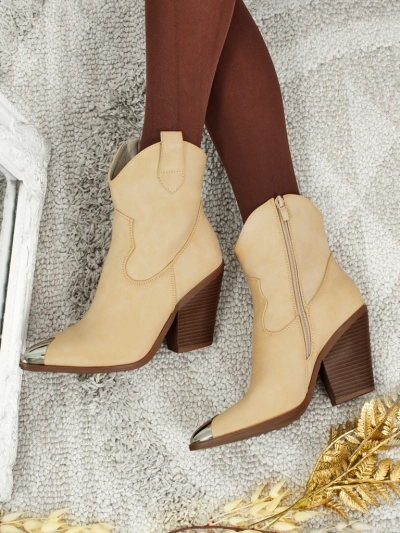 Damen Cowboy-Stiefel mit Absatz und dekorativer Spitze Fang Glacier