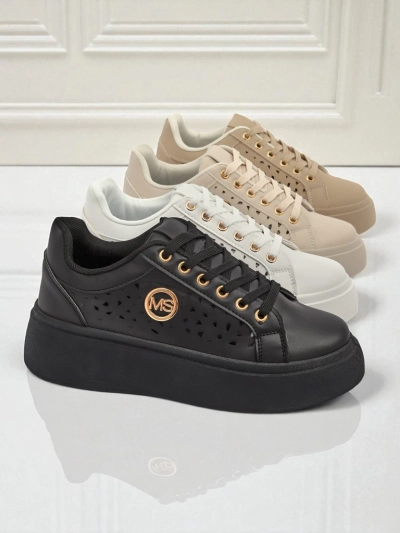 Aurelia Nero - Schwarze Royalfashion Plateauschuhe aus Öko-Leder, Modell LH201-8