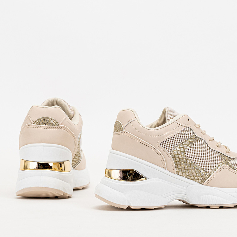 Beige Turnschuhe für Damen mit verdecktem Keilabsatz Waqsy - Footwear