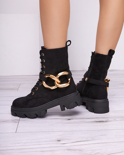 Schwarze Damenstiefel mit Kette Loti - Schuhe