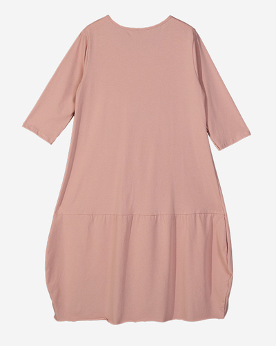 Pinkfarbenes Damenkleid mit Aufdruck und Ausschnitt unten - Kleidung