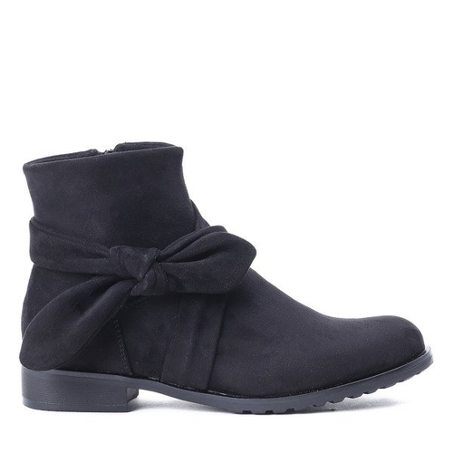 Czarne, zamszowe botki z kokardą - Obuwie