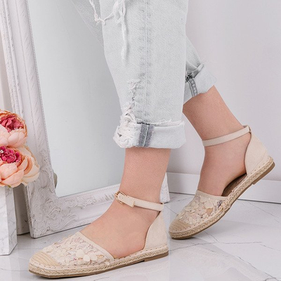 Бежеві еспадрилі з мереживною вишивкою Еліза - Взуття 1