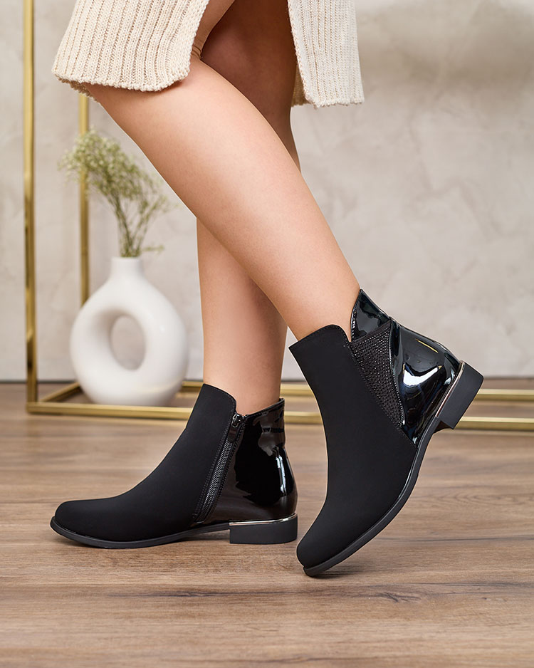 Royalfashion Schwarzer Damenstiefel mit Zirkonia Overlissa