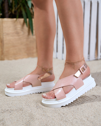 Рожеві жіночі босоніжки на платформі з тисненням Ewerika - Взуття