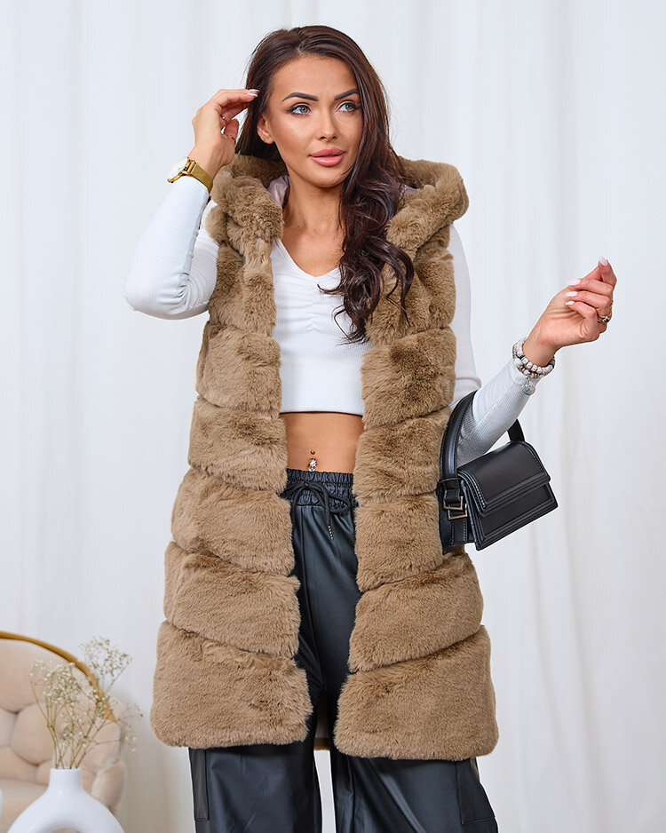 Royalfashion Damen Pelzweste in braun