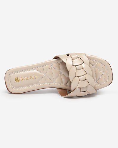Damenhausschuhe mit dekorativem Gürtel in der Farbe Beige Bevedis - Schuhe