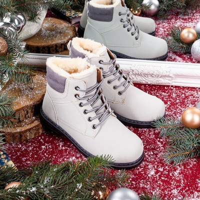 OUTLET Hellgraue Ressalie-Stiefel mit Fell - Schuhe