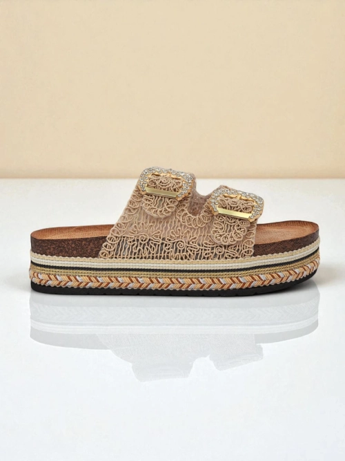 Royalfashion Жіночі босоніжки з пряжками, оздобленими стразами GlamCork