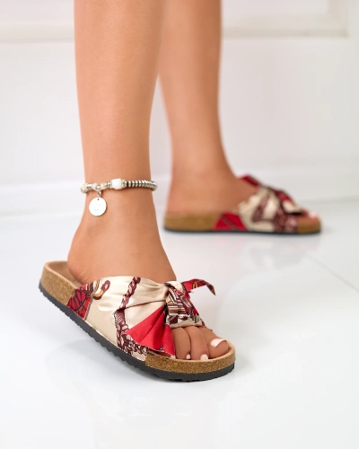 Rote Damen-Slipper mit modischem Obermaterial aus Stoff Laneso - Schuhe