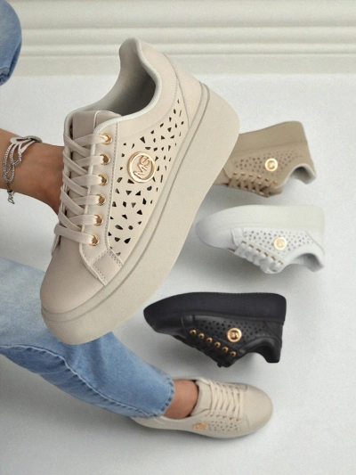 Damen Sneakers Ecru auf Plateausohle Boreas Royalfashion Öko-Leder