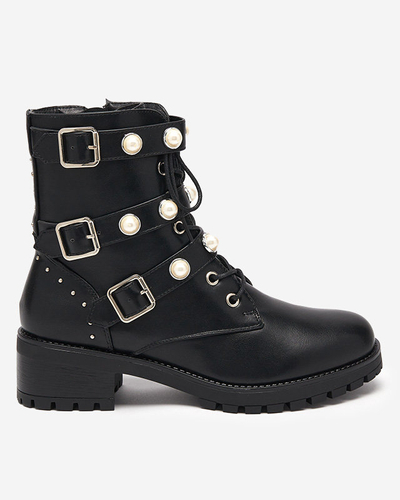 Schwarze Damenstiefel mit Salviso-Perlen - Schuhe
