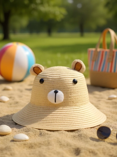 Royalfashion Kinder Strohhut Bär
