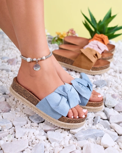 OUTLET Royalfashion Blaue Damen-Flip-Flops aus Öko-Wildleder Umumi