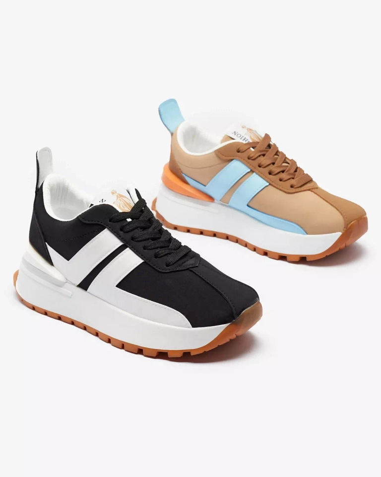 Schwarze Damen-Sportschuhe aus Öko-Leder mit bunten Einsätzen Tifora- Footwear