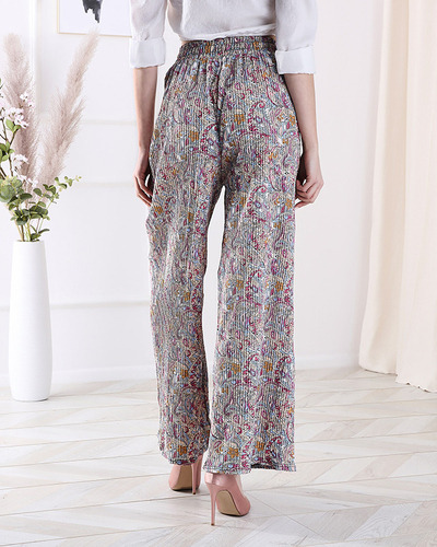 Gemusterte Hose mit weitem Bein für Damen in Cremefarbe- Kleidung