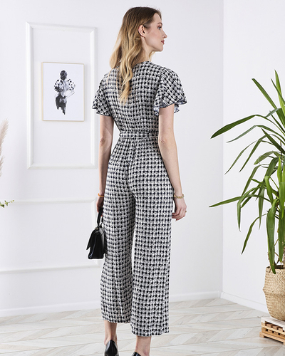 Візерунчастий довгий жіночий костюм на зав'язках темно-синього кольору - Одяг