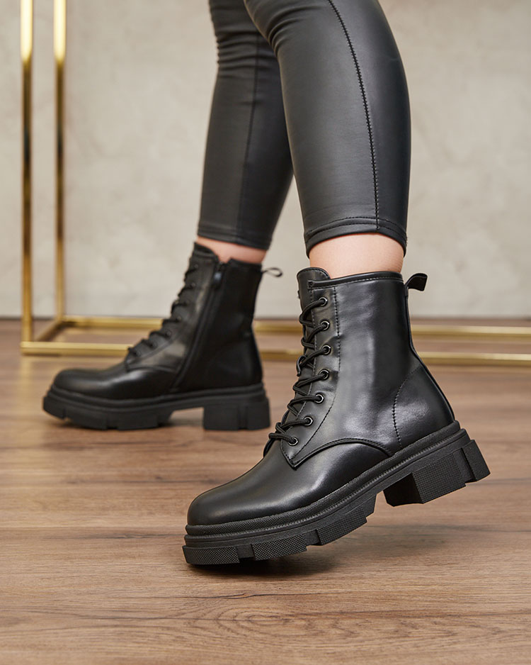 Royalfashion Eco Leder Damen Baggerstiefel in schwarz Stiifer