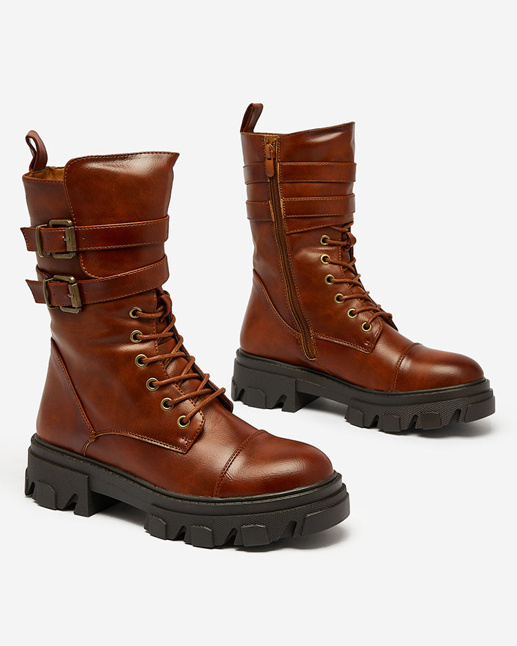 Royalfashion Eco Leder Damen Baggerstiefel in braun Faserti