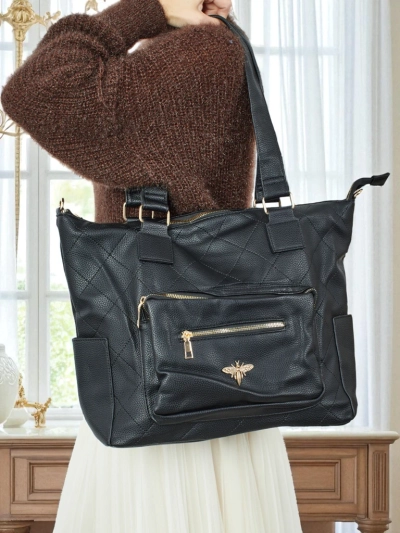 Damen Shopper Handtasche Öko Leder gesteppt Marvaya