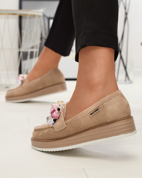 Світло-коричневі жіночі мокасини з декоративними кристалами Liscutio- Footwear