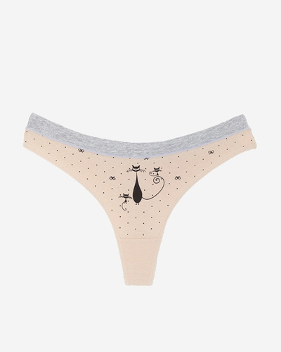 Beige Damen-Strings mit Aufdruck - Unterwäsche