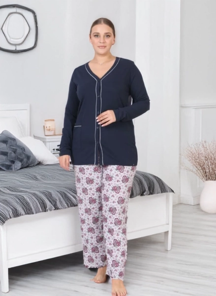 Royalfashion Baumwolle Damen 2-teiliges Blumen-Pyjama GROSSE GRÖßE