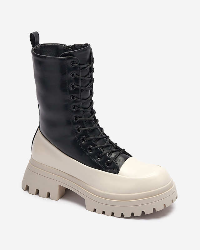 OUTLET Schwarze und beigefarbene hohe Damenstiefel Susker- Footwear