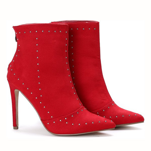 Czerwone botki na szpilce Vivian - Obuwie