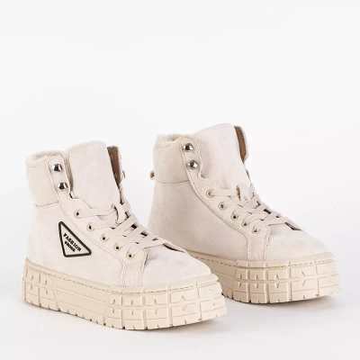 OUTLET Beige Damen-Schnürstiefel auf der Tessi-Plattform - Schuhe