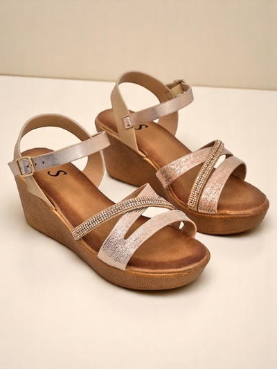 Royalfashion Damen Wedge-Sandalen mit Strass und Glitzer Eclat
