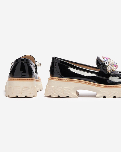 Schwarz lackierte Damenmokassins mit Ornament Leliab- Footwear