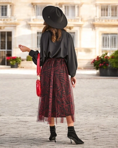 Royalfashion Gemusterten Damen-Midi-Rock mit Tüll.