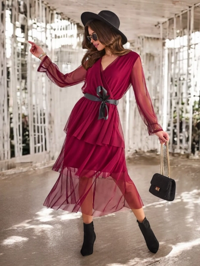 Royalfashion Damen langes Kleid mit Volants