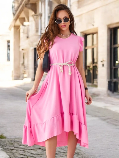 Royalfashion Damen-Midikleid mit Rüschen und kurzen Ärmeln