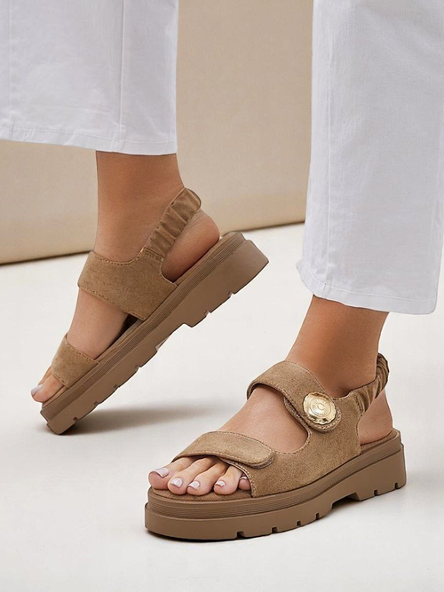 Жіночі сандалі Royalfashion Callisto коричневі екошкіра платформа