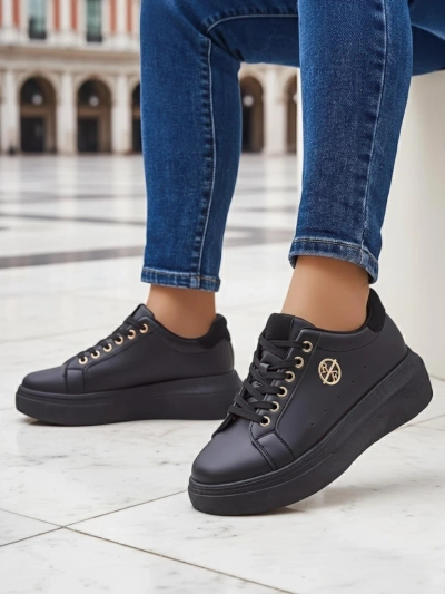 Damen Erato Nero Plateau-Sneakers aus Öko-Leder 5cm
