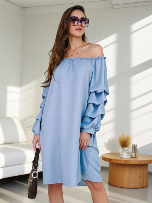 Royalfashion Гладка жіноча сукня в іспанському стилі з рюшем