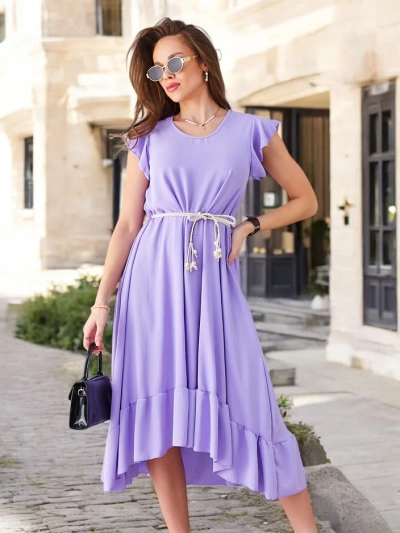Royalfashion Damen-Midikleid mit Rüschen und kurzen Ärmeln