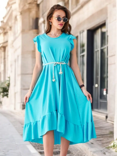 Royalfashion Damen-Midikleid mit Rüschen und kurzen Ärmeln