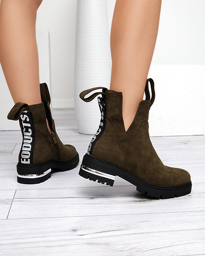 Dunkelgrüne Damenstiefel mit flachem Absatz Dezi - Schuhe