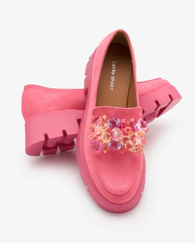 Мокасини жіночі OUTLET Royalfashion Fuchsia з різнокольоровими кристалами Crystal Glam