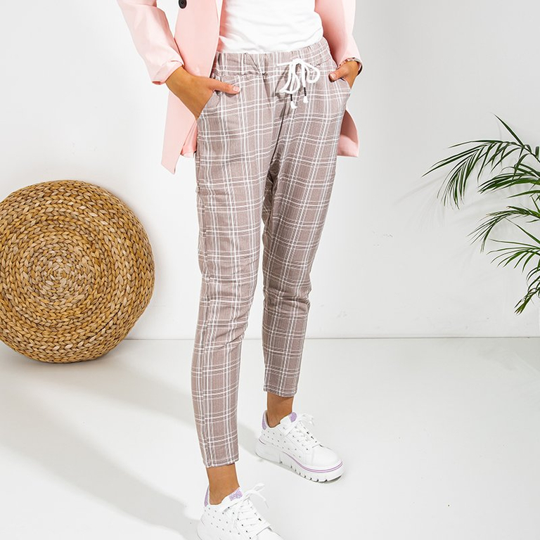 Braune Damen 7/8 karierte Hose - Bekleidung