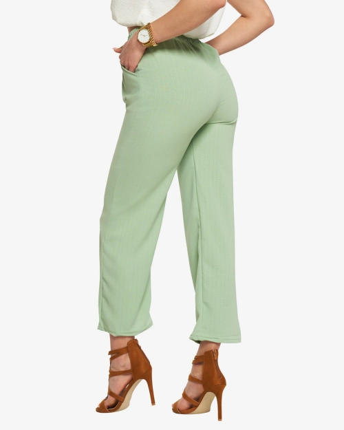 Зелені жіночі широкі штани з тканини - Одяг