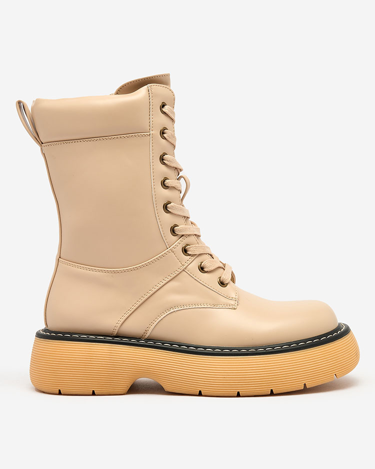 Royalfashion Beige Damen Schnürstiefel mit fester Sohle Diret