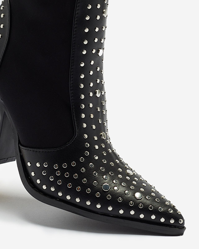 Schwarze Cowboystiefel auf einem höheren Stiletto mit Strasssteinen Ricci- Footwear